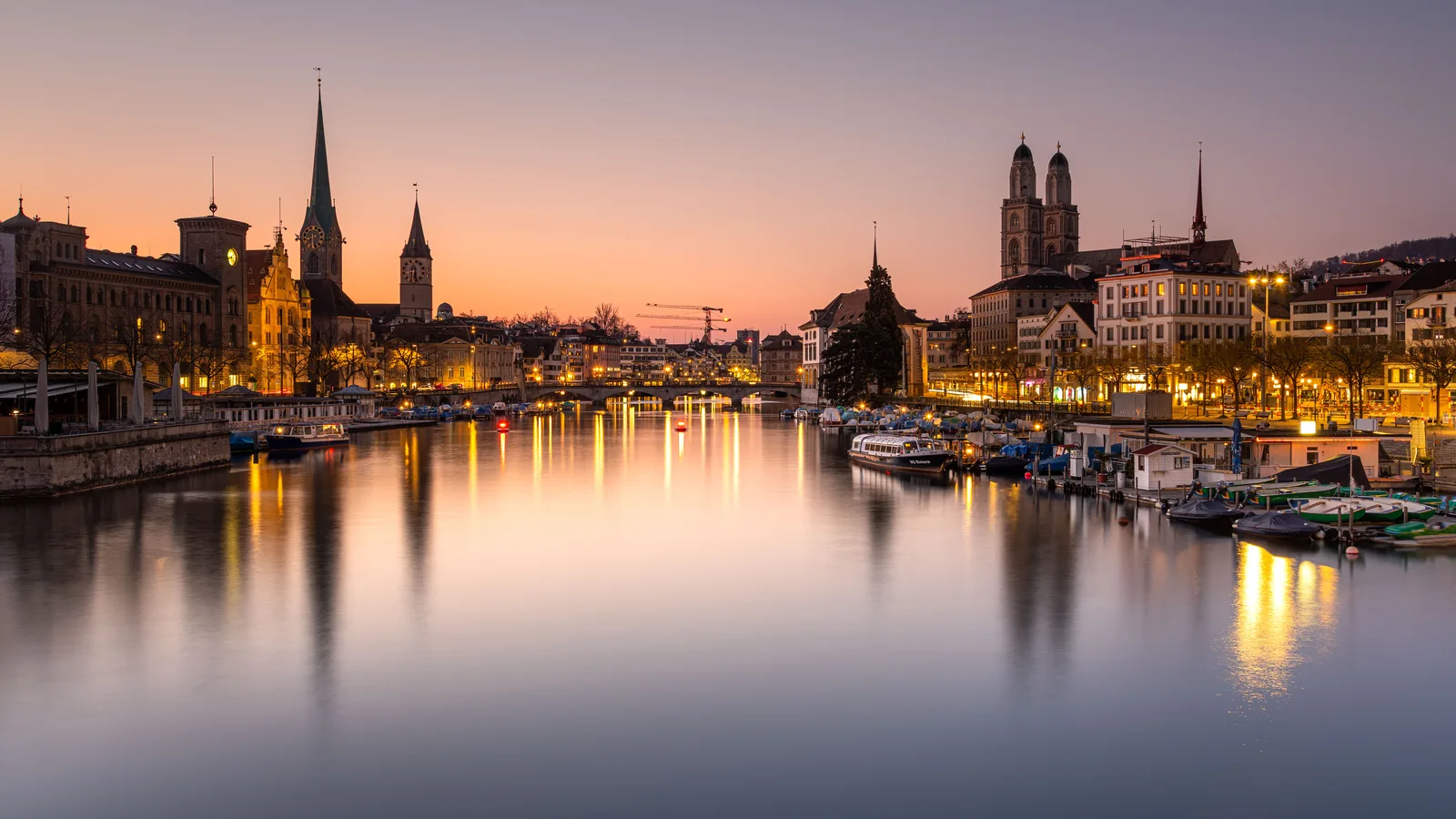 Grossmünster and the Limmat in central Zurich